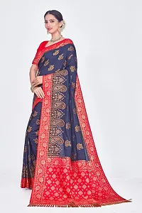 Stylish Navy Blue Art Silk Saree With Blouse Piece For Women-thumb1
