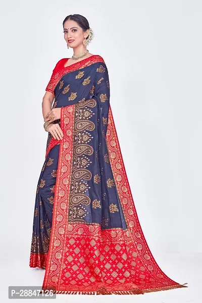 Stylish Navy Blue Art Silk Saree With Blouse Piece For Women-thumb2