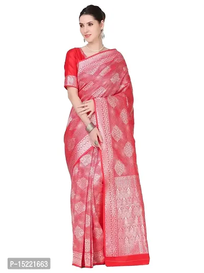 HOMIGOZ Darkish Red Colored Banarasi Silk Zari Woven Saree With Blouse Piece