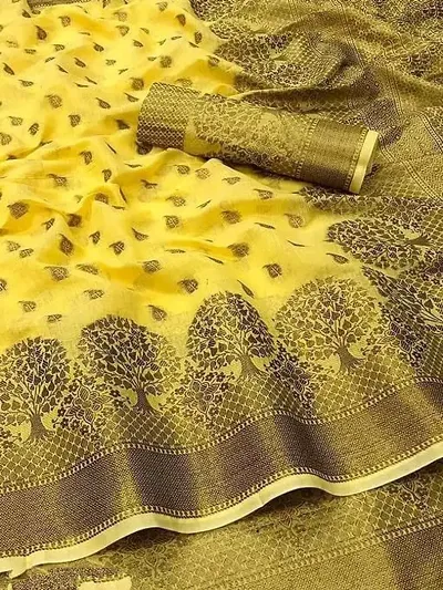 Stylish Silk Blend Zari Saree With Blouse Piece For Women