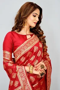 Stylish Red Art Silk Zari Work Saree With Blouse Piece For Women-thumb4