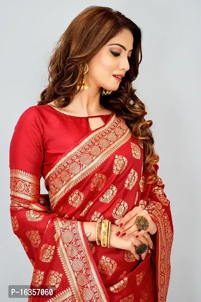 Stylish Red Art Silk Zari Work Saree With Blouse Piece For Women-thumb5