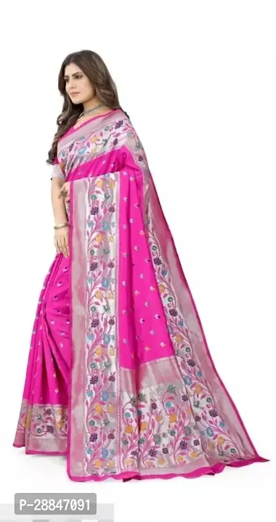 Stylish Pink Art Silk Saree With Blouse Piece For Women-thumb2