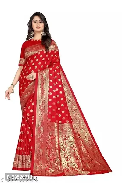 Stylish Silk Blend Zari Saree With Blouse Piece For Women-thumb0