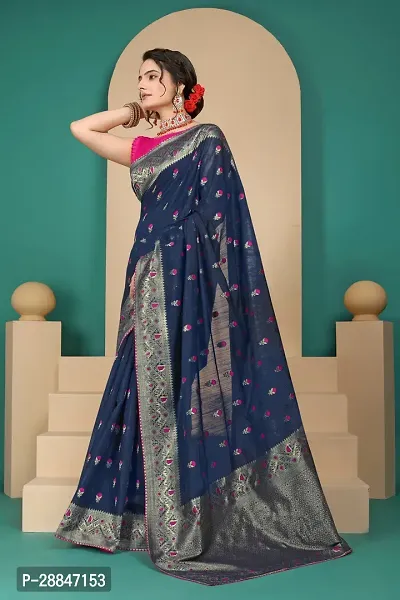 Stylish Navy Blue Art Silk Saree With Blouse Piece For Women-thumb0