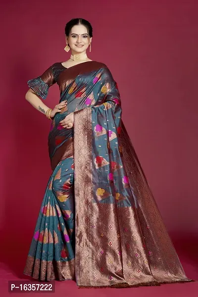 Stylish Silk Blend Zari Saree With Blouse Piece For Women-thumb0