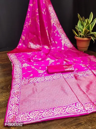 Stylish Silk Blend Zari Saree With Blouse Piece For Women