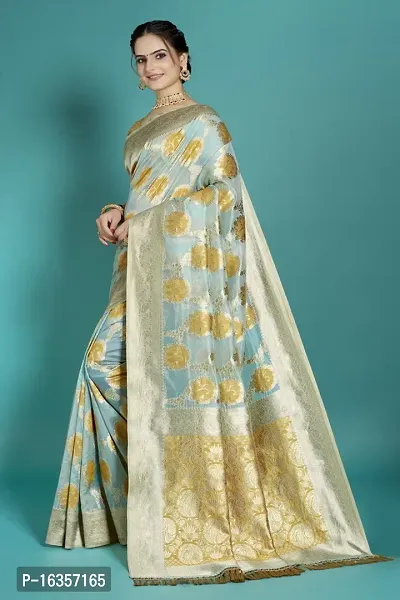 Stylish Silk Blend Zari Saree With Blouse Piece For Women-thumb4