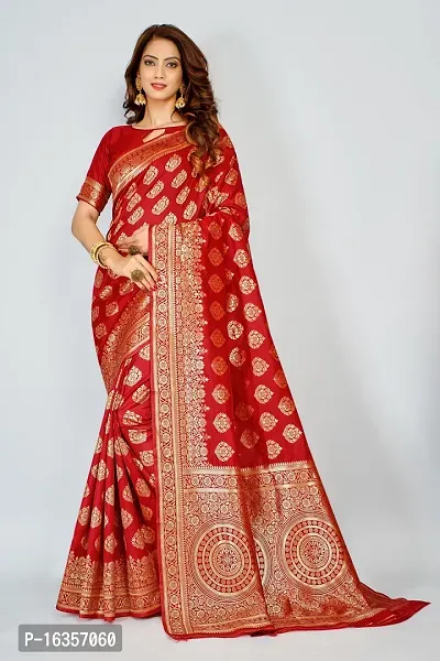 Stylish Red Art Silk Zari Work Saree With Blouse Piece For Women