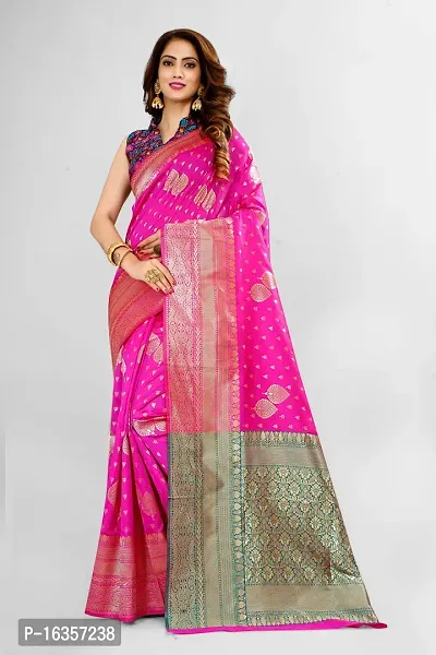 Stylish Silk Blend Zari Saree With Blouse Piece For Women