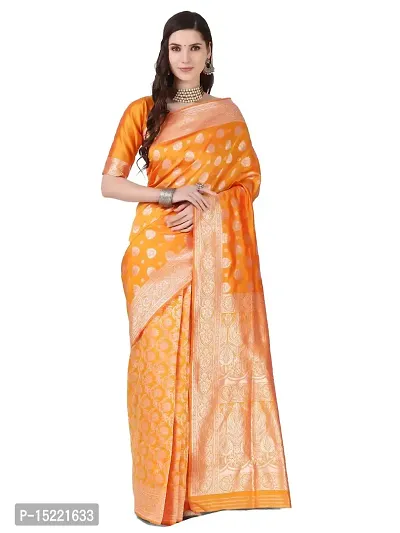 HOMIGOZ Orange Colored Kanjeevaram Silk Zari Woven Saree With Blouse Piece