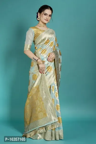 Stylish Silk Blend Zari Saree With Blouse Piece For Women-thumb5