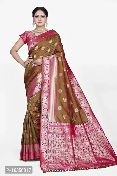 Stylish Silk Blend Zari Saree With Blouse Piece For Women