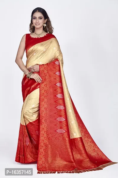 Stylish Silk Blend Zari Saree With Blouse Piece For Women-thumb0