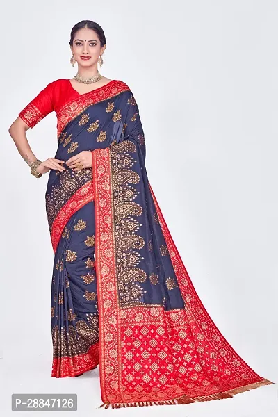 Stylish Navy Blue Art Silk Saree With Blouse Piece For Women-thumb0