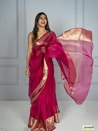 Stylish Silk Blend Zari Saree With Blouse Piece For Women-thumb1