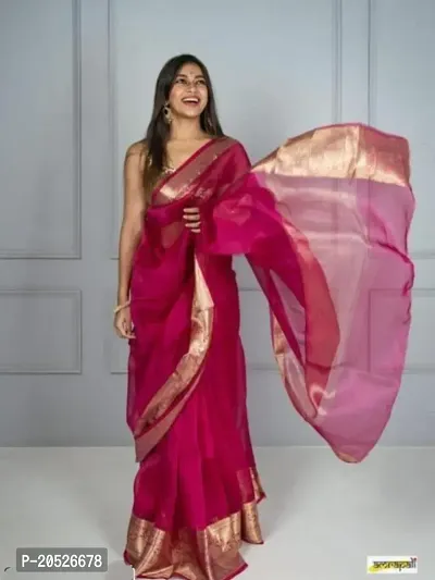 Stylish Silk Blend Zari Saree With Blouse Piece For Women-thumb2