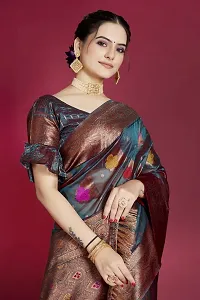 Stylish Silk Blend Zari Saree With Blouse Piece For Women-thumb2