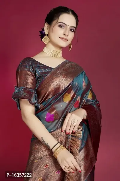 Stylish Silk Blend Zari Saree With Blouse Piece For Women-thumb3