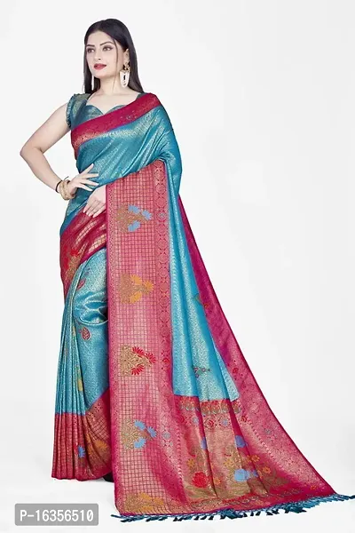 Stylish Polyester Blend Zari Saree With Blouse Piece For Women-thumb0