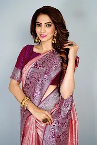 Stylish Silk Blend Zari Saree With Blouse Piece For Women-thumb4