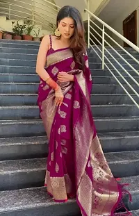 Stylish Maroon Silk Blend Zari Saree With Blouse Piece For Women-thumb1