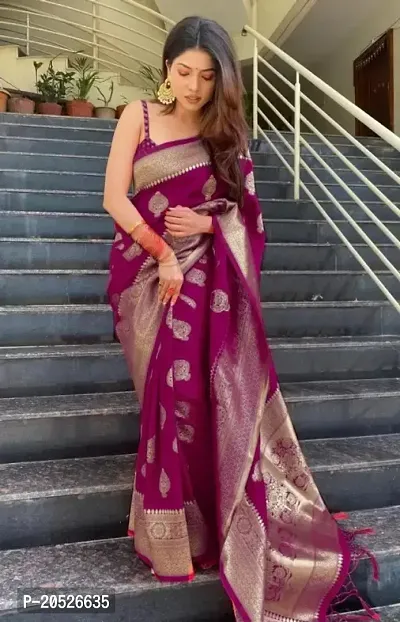 Stylish Maroon Silk Blend Zari Saree With Blouse Piece For Women-thumb2