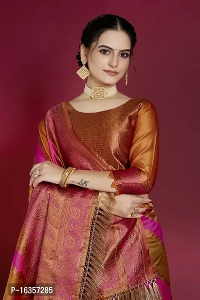 Stylish Silk Blend Zari Saree With Blouse Piece For Women-thumb3