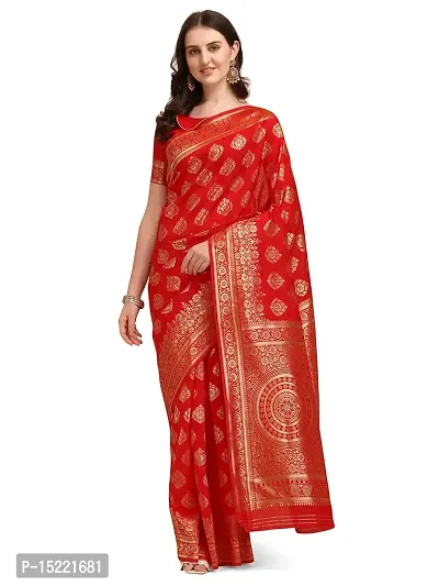 HOMIGOZ Red Colored Kanjeevaram Silk Zari Woven Saree With Blouse Piece