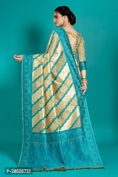 Stylish Silk Blend Zari Saree With Blouse Piece For Women-thumb2