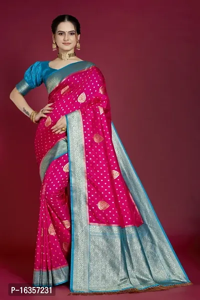 Stylish Silk Blend Zari Saree With Blouse Piece For Women