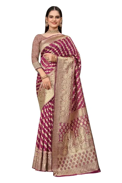 Stylish Silk Blend Zari Saree With Blouse Piece For Women