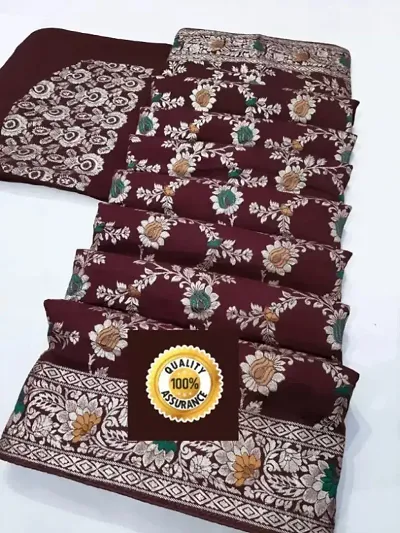 Banarasi Silk Blend Jacquard Sarees With Blouse Piece