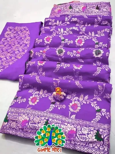 Stylish Silk Blend Zari Saree With Blouse Piece For Women