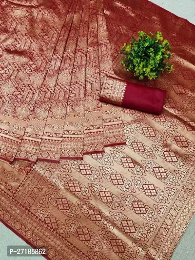 Stylish Soft Silk Maroon Saree with Blouse piece For Women