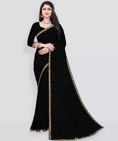 Georgette Moti Work Lace Border Sarees with Blouse Piece