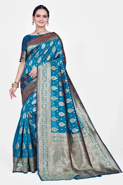 Stylish Silk Blend Saree with Blouse piece For Women