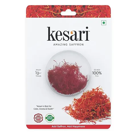 Kesari Saffron Pure  Natural, Finest A++ Grade Kesar Original Kashmiri for Health, Beauty  Cooking, All Red, 1 Gram