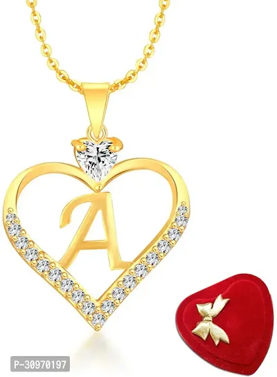 Shimmering Heart Box Pendant Gold White Stone Alphabet A-thumb0