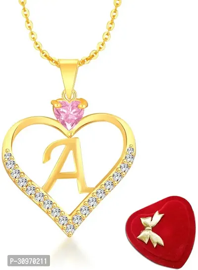 Shimmering Heart Box Pendant Gold Pink Stone Alphabet A-thumb0