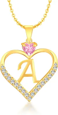 Shimmering Heart Box Pendant Gold Pink Stone Alphabet A-thumb1