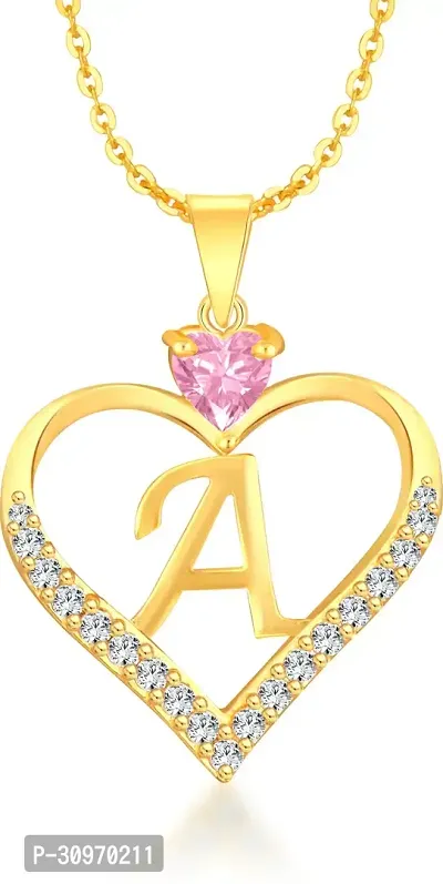 Shimmering Heart Box Pendant Gold Pink Stone Alphabet A-thumb2