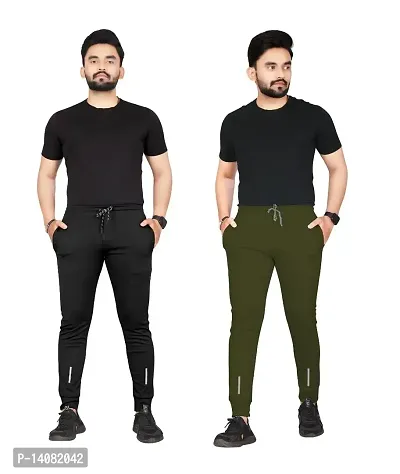 Pink Formal Men's Combo Slim Fit Active Track Pants with Pockets | Men's Trousers for Sports, Gyming, Casual Wear | Pack of 2 (2XL, Black - Olive)-thumb0