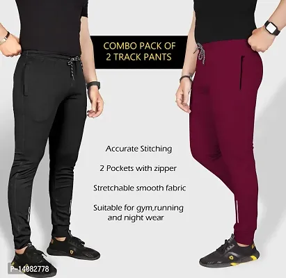 Pink Formal Men's Combo Slim Fit Active Track Pants with Pockets | Men's Trousers for Sports, Gyming, Casual Wear | Pack of 2 (2XL, Black - Wine)-thumb4