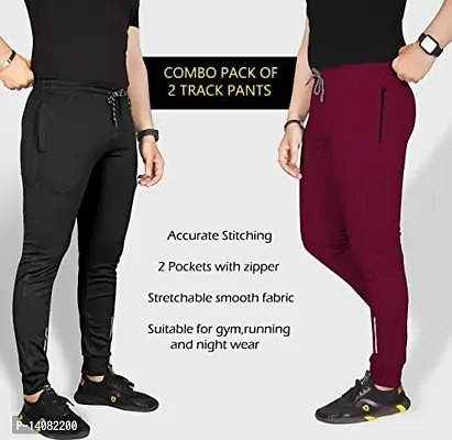 Pink Formal Men's Combo Slim Fit Active Track Pants with Pockets | Men's Trousers for Sports, Gyming, Casual Wear (XL) Black - Wine-thumb2