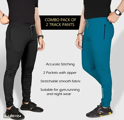 Pink Formal Men's Combo Slim Fit Active Track Pants with Pockets | Men's Trousers for Sports, Gyming, Casual Wear | Pack of 2 (XL, Black - Teal)-thumb2