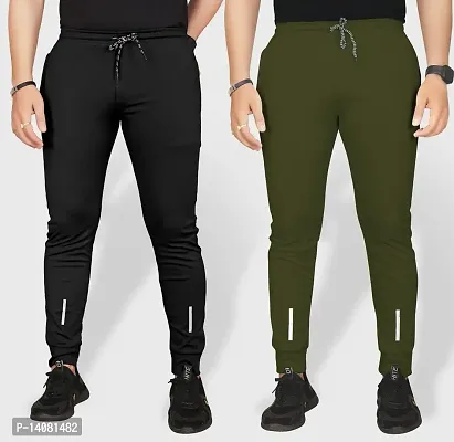 Pink Formal Lycra Slim Fit Sports Joggers Track Pants Combo Pack of 2 for Men (2XL) Black - Olive-thumb4