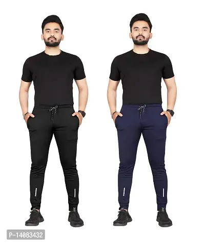 Pink Formal Men's Combo Slim Fit Active Track Pants with Pockets | Men's Trousers for Sports, Gyming, Casual Wear | Pack of 2 (L, Black - Blue)