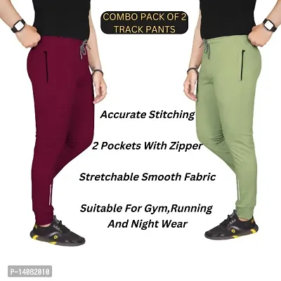 Pink Formal Men's Slim Fit Active Track Pants with Pockets | Men's Trousers for Sports, Gyming, Casual Wear (Combo Pack of 2) (L)-thumb2