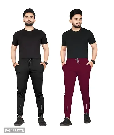 Pink Formal Men's Combo Slim Fit Active Track Pants with Pockets | Men's Trousers for Sports, Gyming, Casual Wear | Pack of 2 (2XL, Black - Wine)